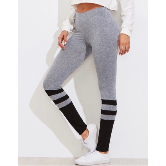 Pants - Gray Leggings with Black Design Workout Comfort
